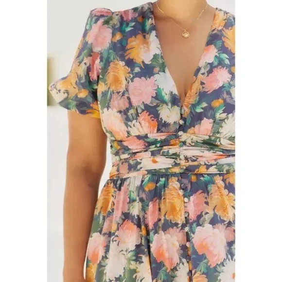 ANTHROPOLOGIE sz p xxs The Katerina Button Front dress in Blue Floral motif - Picture 3 of 5